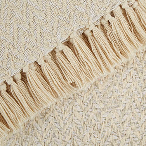 DII Modern Zig Zag Throw Blanket Woven Cotton, Hand-Knotted 2.5" Fringe, 50" x 60", Natural (Pack of 12) - color: Natural, size: 50x60" (Pack of 12)