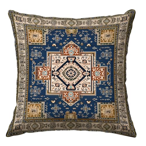 Vintage Carpet Pattern Throw Pillow Covers 18x18 Inch, Persian Carpet Tribal Floral Design Double-Sided Printed Pillowcase, Farmhouse Couch Decor Gift for Sofa Bedroom Living Room (Blue&Orange) - color: Blue&orange