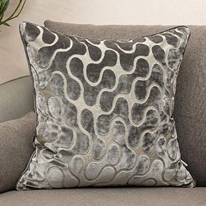 Silver Grey Square Throw Pillow Cover Wavy Velvet Cushion Cover Modern Zippered Pillowcase for Sofa Couch Bedroom Living Room Chair, 20 x 20 Inch - color: Grey, size: 20" x 20" (Pack of 1)