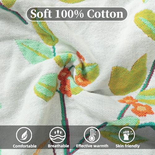 Boho Throw Blanket for Couch Bed, 100% Cotton Soft Rustic Quilt 60''x 80'', Super Soft Bohemian Decor Reversible Sofa Bed Chair Blanket Cover for All Seasons(Floral Bird)