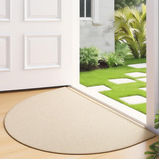 Door Mat 30" x 17", Half Circle Non Slip Washable Entry Rug, Low Profile Absorbent Doormat for Front Door, Back Door, Entryway, Kitchen – Soft Semicircle Indoor Floor Mat, Ivory - color: Almond, size: 1'5" x 2'6" (Semicircular)