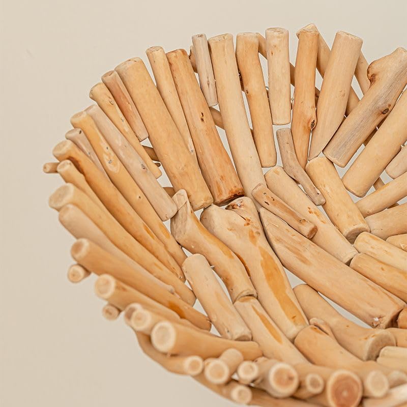 RISEON Natural Handmade Rustic Wooden Bowl, Decorative Driftwood Bowl, Natural Wood Centerpiece Driftwood Tray Basket Home Decor, 14.17 x 14.17 inches