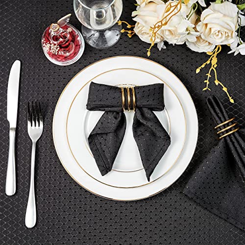 Black Jacquard 17x17 Square Polyester Cloth Napkins Set of 8 | Waterproof, Stain Resistant, Shrink Proof, Washable, fabric, Outdoor, Dining, Wedding, Kitchen, Party, Banquet, Reusable - color: Black