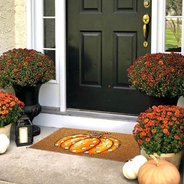 FGSS Fall-Pumpkin Thanksgiving Welcome-Door-Mats Holiday-Doormats - color: Pumpkin