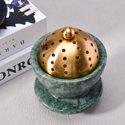 Sissi & yaya Marble Incense Burner with Brass Lid, 10 x 13.5 cm, Meditation and Spa Decor (Green) - color: Green
