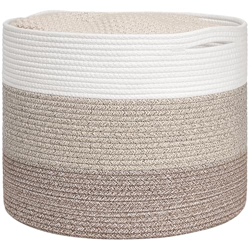 Goodpick Woven Basket for Blankets & Toys, Nursery & Living Room Decor, 45L | 15.8 x 15.8 x 13.8 In Baby Toy Storage Basket for Nursery, Blanket Basket for Living Room, Toy Bin, Light & Brown - color: White & Light Brown, size: 15.8x15.8x13.8 Inch (Pack o