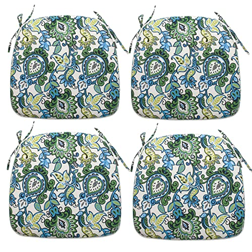 Magpie Fabrics Outdoor/Indoor 17"x16"x2" Chair Cushions with Ties Set of 4, Waterproof All Weather U-Shape Seat Pads Decoration for Patio Garden Furniture Home Office (Botanical Blue Green) - color: Botanical Blue Green, size: Set of 4