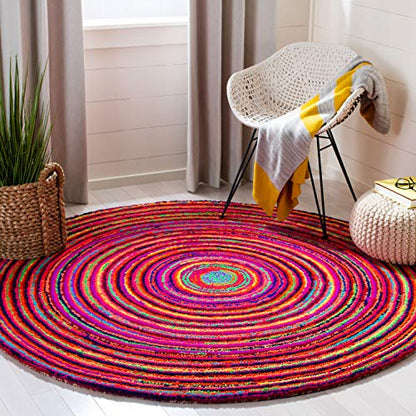 SAFAVIEH Nantucket Collection Area Rug - 8' Round, Multi, Handmade Boho Abstract Circle Cotton, Ideal for High Traffic Areas in Living Room, Bedroom (NAN315A) - size: 8' (Round)