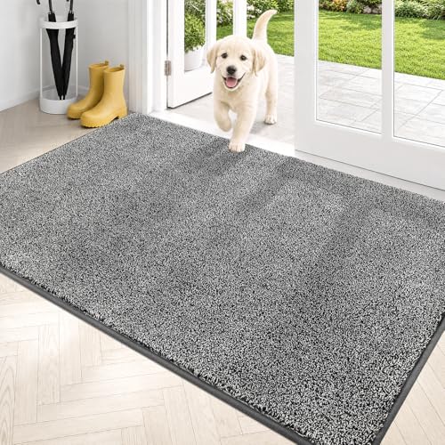 PURRUGS Dirt Trapping Indoor Door Mat, 34" x 59", Light Grey-Dark Grey | Machine Washable, Non-Slip, Waterproof TPR Backing, Super Absorbent, Low Profile, Entryway Rug for Muddy Paws and Shoes - color: Light Grey-dark Grey, size: 34" X 59"