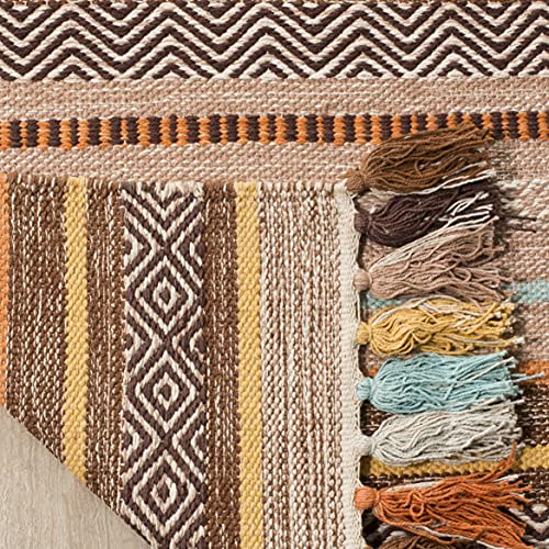 SAFAVIEH Montauk Collection Accent Rug - 3' x 5', Brown & Multi, Handmade Boho Stripe Fringe Cotton, Ideal for High Traffic Areas in Entryway, Living Room, Bedroom (MTK901H) - color: Brown/Multi, size: 3' x 5' (Rectangular)