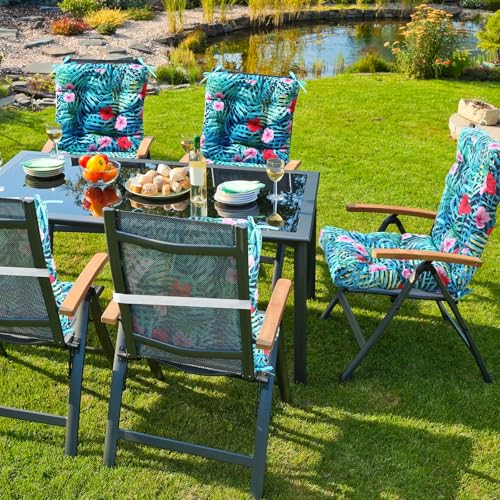 Hoteam 4 Set Outdoor Patio Chair Cushions 20 x 42 in Deep Seat Waterproof Patio Cushions Set for Furniture Replacement Removable Seat and Back (Palm) - style: Palm