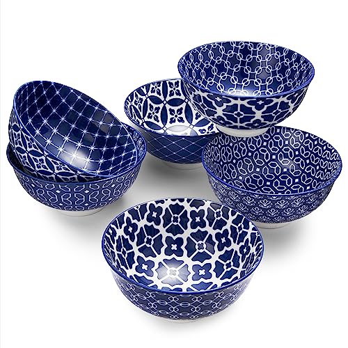 DOWAN Small Dessert Bowls Set of 6, Ice Cream Bowls 10 OZ, 4.5 Inch Ceramic Cereal Bowls for Fruit, Snack, Bouillon Cups for Dipping, Side Dishes, Sauce, Microwave and Oven Safe, Dishwasher - color: Vintage Blue, size: 10 OZ