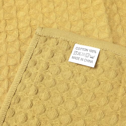 uxcell Waffle Hand Towels 100% Cotton 4 Pack Yellow | Boho Soft Absorbent Towels for Bathroom Kitchen Gym, Quick Dry, Lint Free, Washcloths Set for Bathroom Kitchen Gym Yoga Face - color: Yellow