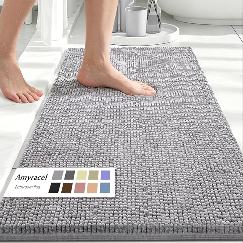 Amyracel Bathroom Rugs Mat 36x48, Thick Soft Quick Dry Absorbent | Chenille Bath Rug, Rubber Back Non Slip Machine Washable Bath Mat for Bathroom Shower Tub Floor - color: Light Grey, size: 36" x 48"