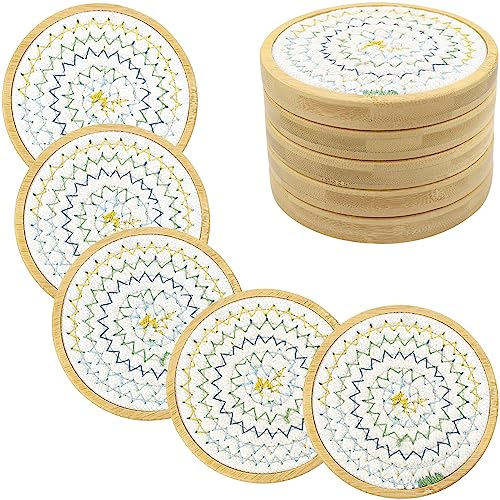 Eykao 5 Pack Bamboo Wood Drink Coasters, Absorbent, 4.3 Inch Round Coasters for Coffee Tables, Kitchen, Farmhouse, and Office (White Series) - color: #3 White, size: 5 Pack
