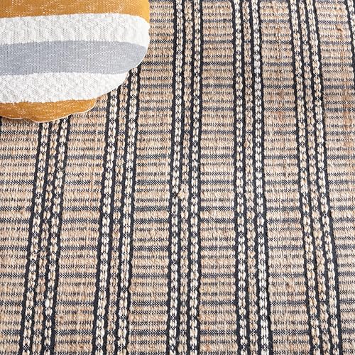 SAFAVIEH Natural Fiber Collection Area Rug - 5' x 8', Black & Natural, Handmade Flat Weave Stripe Jute & Cotton Jute, Ideal for High Traffic Areas in Living Room, Bedroom (NFB651Z) - color: Black/Natural, size: 5' x 8' (Rectangular)