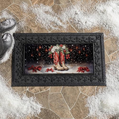 Evergreen Flag Holiday Christmas Sassafras Switch Mat 22" x 10", Interchangeable Front Door Mat Outdoor Entrance, Indoor Entryway Rug, Winter Sassafras Doormat Inserts (Christmas Cowboy Boots)