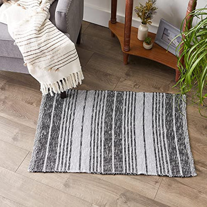 DII Woven Rag Rug Collection Recycled Yarn Variegated Rustic Stripe, 2x3', Black - color: Black