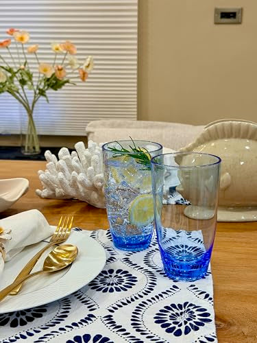 KLIFA- ETON, 20.8 oz, Set of 6, Acrylic Highball Drinking Glasses Set, Iced Tea Cups, BPA-Free, Stackable Plastic Drinkware, Dishwasher Safe Cups, Ocean Blue - color: Ocean Blue, style: 20.8 ounces, Set of 6