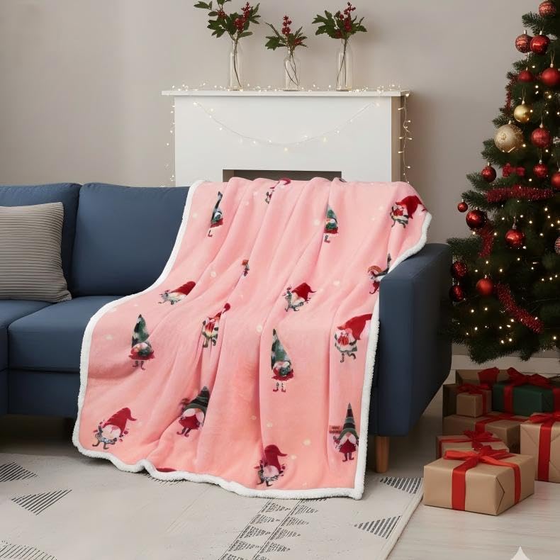 Catalonia Christmas Dwarfs Sherpa Throw Blanket, Xmas Theme Throws, Plush Fleece Couch Blanket, Super Soft, Comfy, Cozy, Fluffy, Ugly - color: Xmas Elf Pink, size: 50"x60"