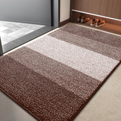 Kitinjoy Indoor Outdoor Door Mat, 40x32 Non-Slip Dirt Trapper Doormats | Brown Low-Profile Washable Inside Entrance Front Floor Mat, Sturdy Soft Entry Striped Doormats for Entryway - color: Brown, size: 40'' X 32''
