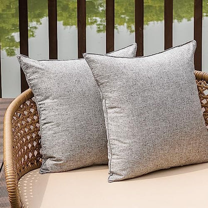 NiNi ALL Outdoor Waterproof Throw Pillow Covers Set of 2 Decorative Farmhouse Garden Pillowcase Solid Cushion Cases for Patio Tent Couch 18x18 inch Grey | Faux Linen Decorative Solid Throw Pillow Covers Farmhouse for Garden Furniture Tent Balcony Couch So