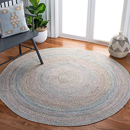SAFAVIEH Cape Cod Collection Area Rug - 3' Round, Blue & Green, Handmade Braided, Ideal for High Traffic Areas in Living Room, Bedroom (CAP224Y) - color: Blue/Green, size: 3' (Round)