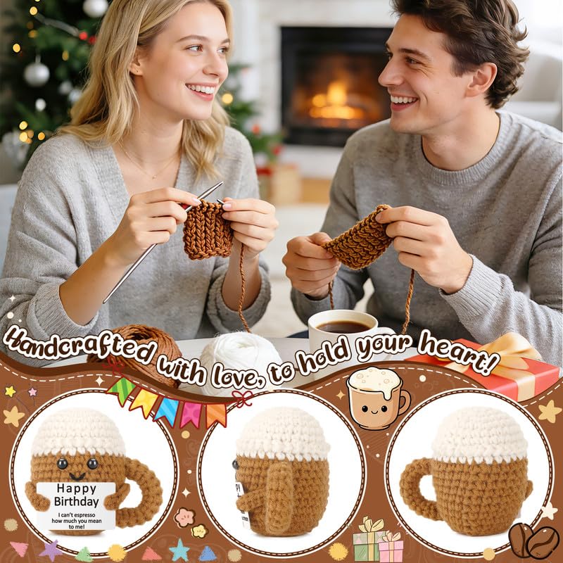 Xinezaa Mini Birthday Coffee Gifts For Women Men Friends, Happy Birthday | Gifts for Teen Girl Boy Her Him Coworker Daughter Son Sister, Funny Handmade Crochet, Years Old Birthday, Cute Party Decor - style: Birthday