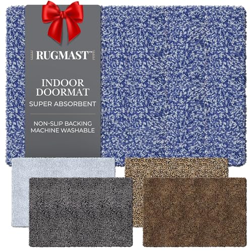 Microfiber Indoor Door Mat 36"x60" - Dirt Trapper Front Door Mat, Washable Entry Rug, Non Slip Waterproof Backing, Super Absorbent Quick Dry, Low Profile Entryway Doormat Indoor Entrance - color: Dark Blue/Light Blue Fibers, size: 36"x60"
