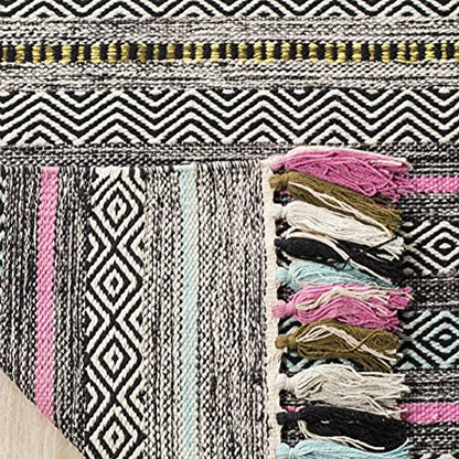 SAFAVIEH Area Rug 8x10 - Montauk Collection - Large - Black & Multi, Handmade Cotton, Boho Stripe Fringe Design, Ideal for Living Room, Bedroom, Office, Dining Space (MTK901B) - color: Black/Multi, size: 8' x 10' (Rectangular)