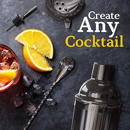 Highball & Chaser 13-Piece Cobbler Cocktail Shaker Set: Black Polished Stainless Steel Bartender Kit for Home Bar Set | Laser Engraved Tools Plus E-Book with 30 Recipes - color: Gunmetal