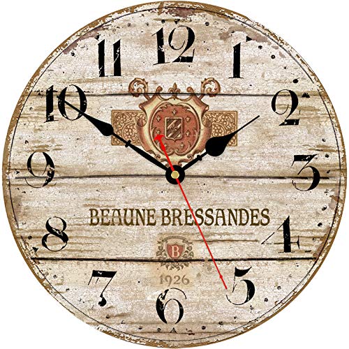 TAHEAT 14 Inch French Paris Style Wall Clock, Wooden Non Ticking Silent Clocks, Rustic Accurate Decorative Clocks, Easy to Read Wall Clocks for Kitchen/Living Room/Bedroom - color: French Paris Style, size: 14 Inch