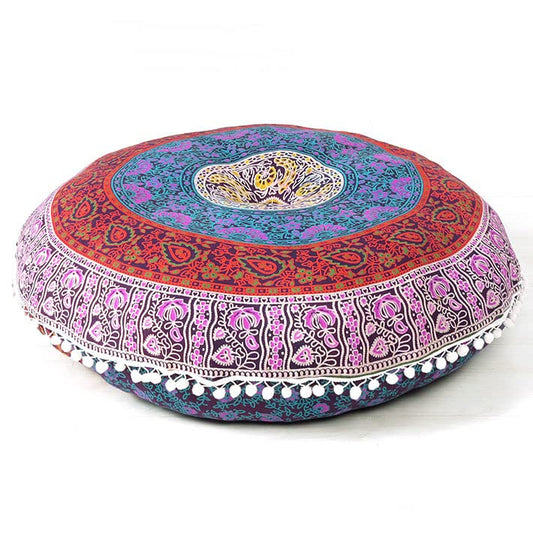 Mandala Floor Pillow Cover Meditation Cushion Seating Throw Hippie Round Colorful Decorative Bohemian Indian Pouf Ottoman Handmade Cover ONLY (K1 Dark Blue 1, 32" x 32") - color: K1 Dark Blue 1, size: 32" x 32" (Pack of 1)