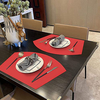 SHACOS Large Size Wedge Shape Placemats with Centerpiece Round Mat Set of 5 Round Table Place Mats Washable Dining Table Placemats Reversible, Red - color: Red