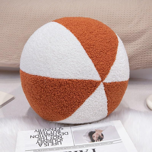 13.7in Round Ball Pillow Decorative Bolster Pillow for Couch Home Decor Round Accent Pillow Teddy Velvet Plush Ball Pillow Decorative Throw Pillow for Sofa Bed Chair Ornaments (White & Brown) - color: White & Brown