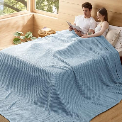 Bedsure Lightweight 100% Cotton Waffle Blanket, 120x94, Celestial Blue | Summer, Breathable, Soft, Comfort, Light, Thin, Textured, Bed, Couch, Sofa, Chair, Oversized King, Sheet Blanket, Cozy Gifts - color: Celestial Blue, size: Oversized King (120" X 94"
