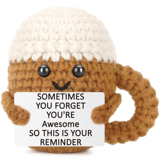Xinezaa Mini Positive Coffee Birthday Gifts for Women Men Back to School | Gifts for Teen Girl Boy Daughter Son Coworker Nurse Teacher, Handmade Crochet, Emotional Cheer Up Support, Office Desk Decor - style: Awesome