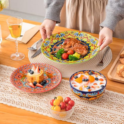 vancasso 18-Piece Dinnerware Sets,Ceramic Plates and Bowls Sets Service for 6, Bohemian Style Porcelain Dishes Set for 6, Microwave and Dishwasher Safe, Scratch Resistant,Non Toxic, Series KRVI - size: Service for 6 (18 Pcs)