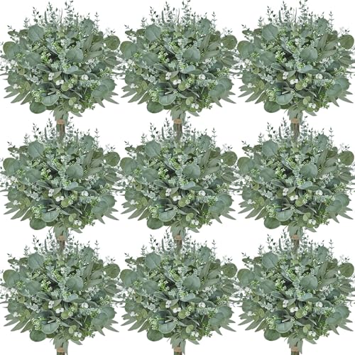 Serwalin 300PCS Artificial Mixed Eucalyptus Stems,Greenery for Centerpieces | 4Kinds Faux Eucalyptus Stems Bulk,Greenery Stems Leaves for Vase, Bouquets, DIY Floral Arrangements & Wedding Decor - color: Attractive Forest Green-300pcs