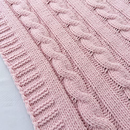 Chenille Chunky Knitted Throw Blanket with 14 pcs Pom Poms Tassel Super Soft Cozy Warm Blanket for Sofa Bed Soft Couch 50 x60 inches (Pink)?-¡­ - color: Pom-pom-pink, size: Throw 50"X60"