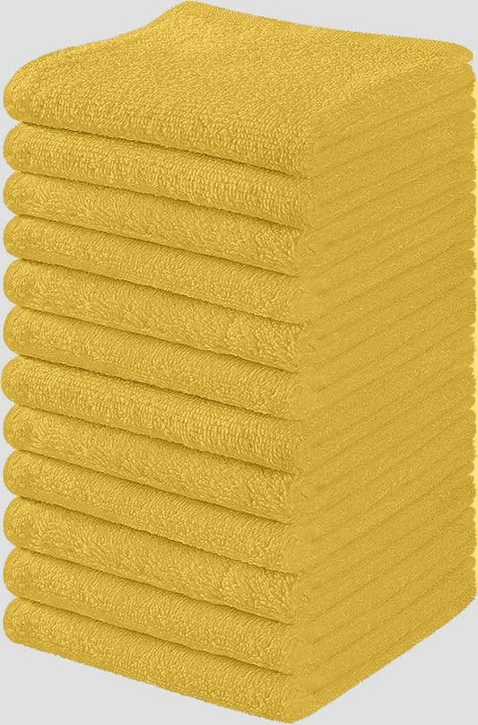Towel and Linen Mart 100% Cotton - Wash Cloth Set - Flannel Face Cloths, Highly Absorbent and Soft Feel Fingertip Towels (Yellow, Pack of 12) - color: Yellow, size: Pack Of 12