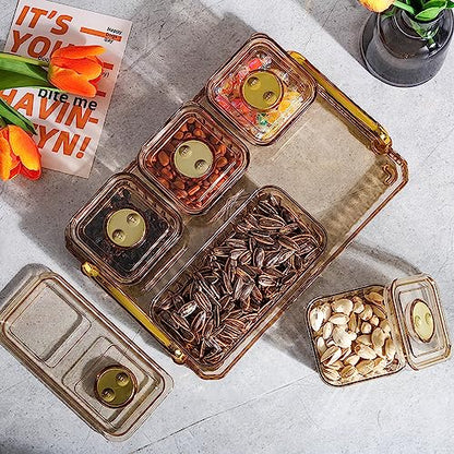 Divided Serving Dish with Lids & Handles, Clear Appetizer Tray Serving Platter with 5 Removable Stackable Snack Bowls for Fruit Candy Nuts Snacks Chips and Dips (Dark Green) - color: Dark Green