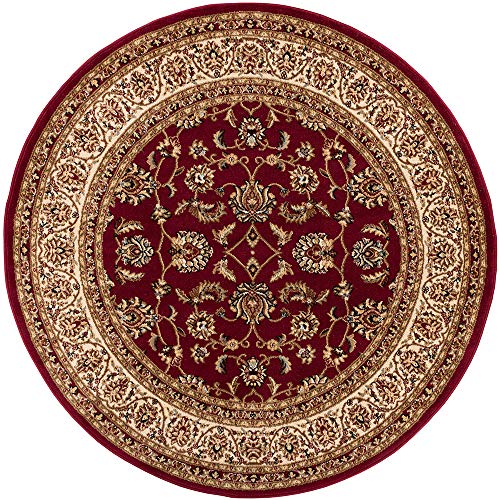 Well Woven Barclay Collection Sarouk Red 5 ft Round Rug - for Living Room, Bedroom, and Dining Room - color: Red, size: 5'3" (Round)