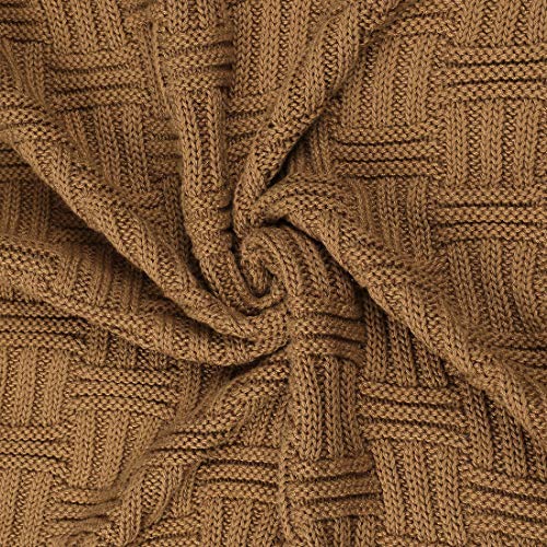 uxcell 100% Cotton Knit Throw Blanket, Cable Decors Brown 47x70 - color: Brown