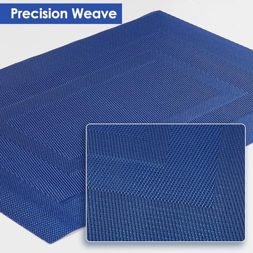 Blue Placemats Set of 6 Resistant Wipeable Washable Indoor/Outdoor Place Mats Non-Slip Easy to Clean Durable Kitchen PVC Table Mats Set of 6 for Dining Table, Patio Table, 12"x18" - color: Blue