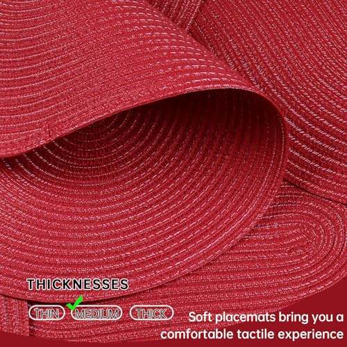 Placemats Set of 8, Woven Oval Braided Dining Table Mats(Red) | 12 x 17.5 Inch Size Fits Plates and Flatware; Hand Washable and Heat Resistant for Kitchen Use, with Farmhouse and Boho Style - color: Red, size: 8 pcs