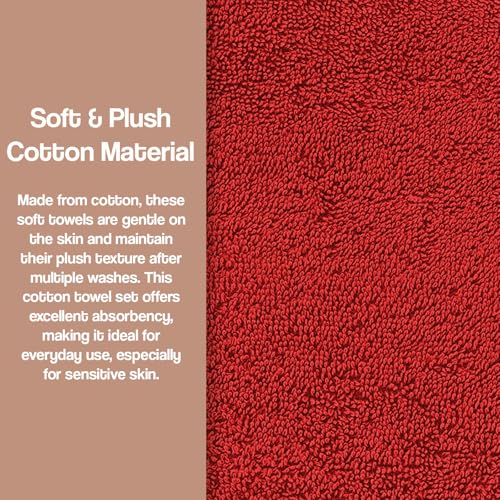 Zahari Home 3 Piece Laced Towel Set - Stylish Soft Plush Cotton Towels with Hand Towel & Washcloth - Highly Absorbent Towels for Bathroom, Gym, Hotel & Spa (Crochet Red) - color: Crochet-red