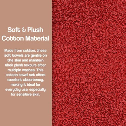 Zahari Home 3 Piece Laced Towel Set - Stylish Soft Plush Cotton Towels with Hand Towel & Washcloth - Highly Absorbent Towels for Bathroom, Gym, Hotel & Spa (Crochet Red) - color: Crochet-red