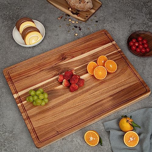 PioneerWorks 26.38*19.29*2.13 Cutting Boards, Large Acacia Wood Cutting Boards for Kitchen, Reversible Chopping Board with Deep Groove, Butcher Block Wooden Cutting Board for Meat and Veggies or Fruit