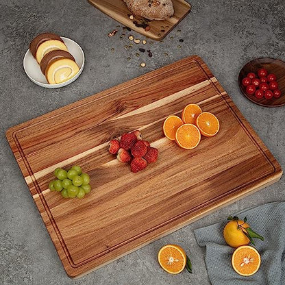 PioneerWorks 26.38*19.29*2.13 Cutting Boards, Large Acacia Wood Cutting Boards for Kitchen, Reversible Chopping Board with Deep Groove, Butcher Block Wooden Cutting Board for Meat and Veggies or Fruit